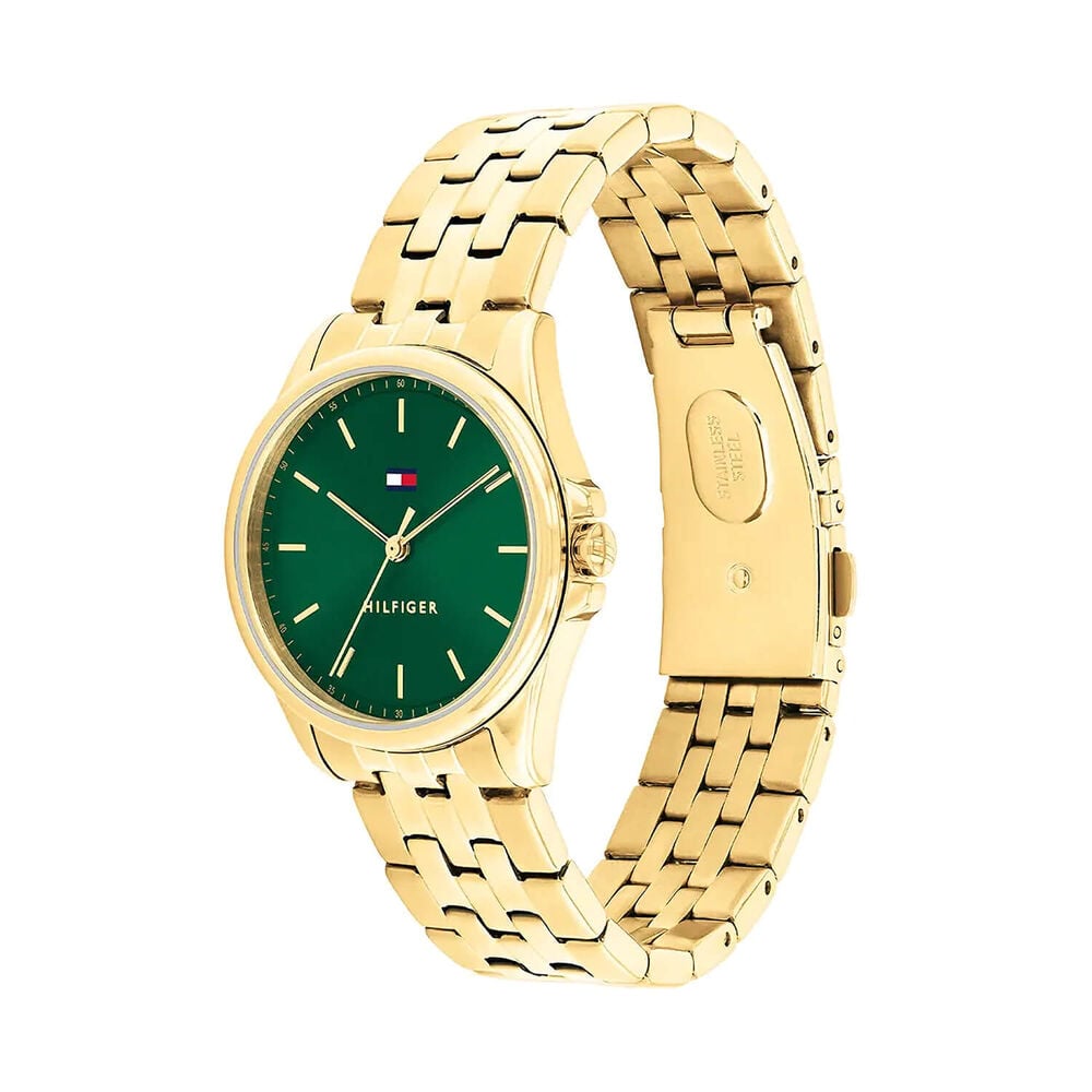 Tommy Hilfiger Jade 30mm Green Dial Yellow Gold Plated Case Bracelet Watch