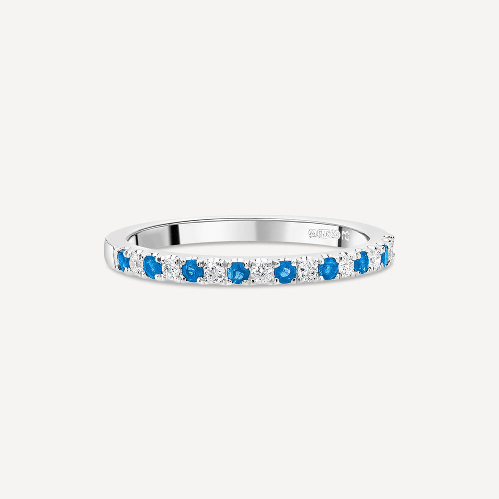 9ct White Gold Sapphire & 0.09ct Diamond Claw Set Eternity Ring image number 2