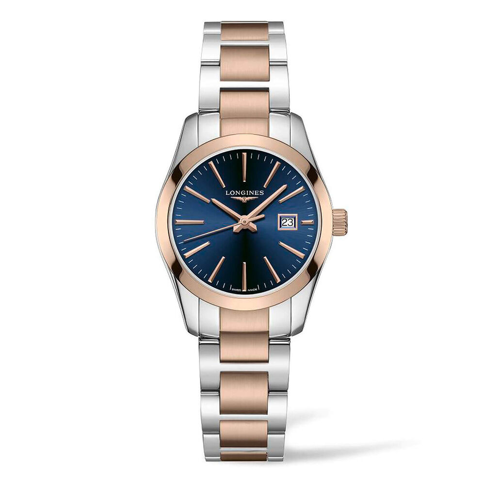 Longines Conquest Classic 29.5mm Blue Dial Rose Gold & Steel Case Bracelet Watch