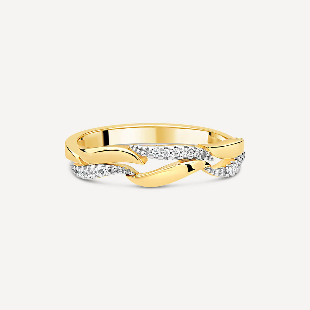 9ct Yellow Gold 0.07ct Diamond Polished Wave Ring image number 2