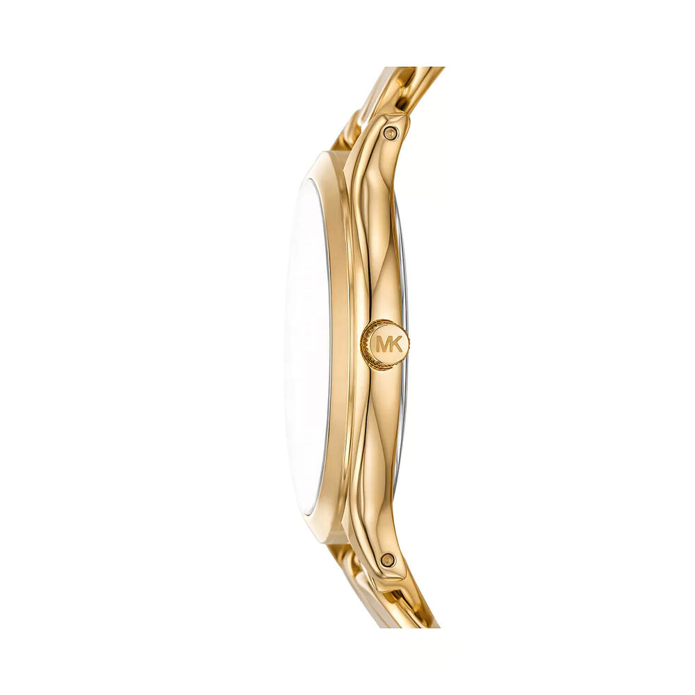 Michael Kors Slim Runway 38mm White Dial Yellow Gold Toned Steel Bracelet Watch image number 2