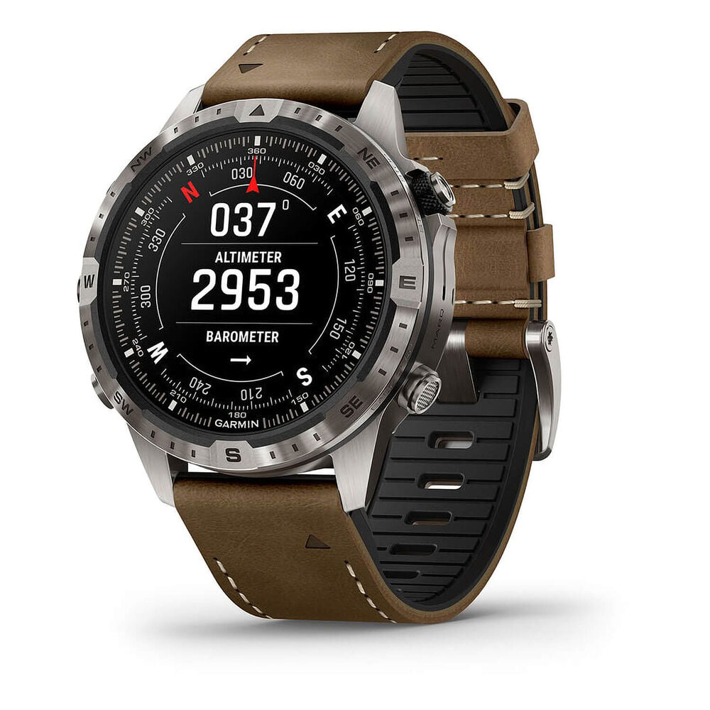 Garmin MARQ® Adventurer (Gen 2) 46mm Titanium Case Brown Hybrid Strap Watch image number 0