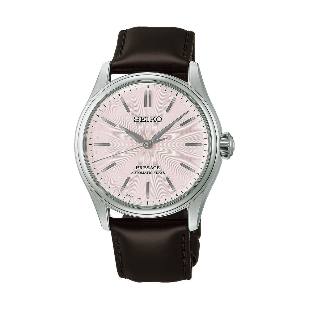 Seiko Presage Classic Series 'Sakura Iro' 38mm Pink Dial Brown Leather Strap Watch