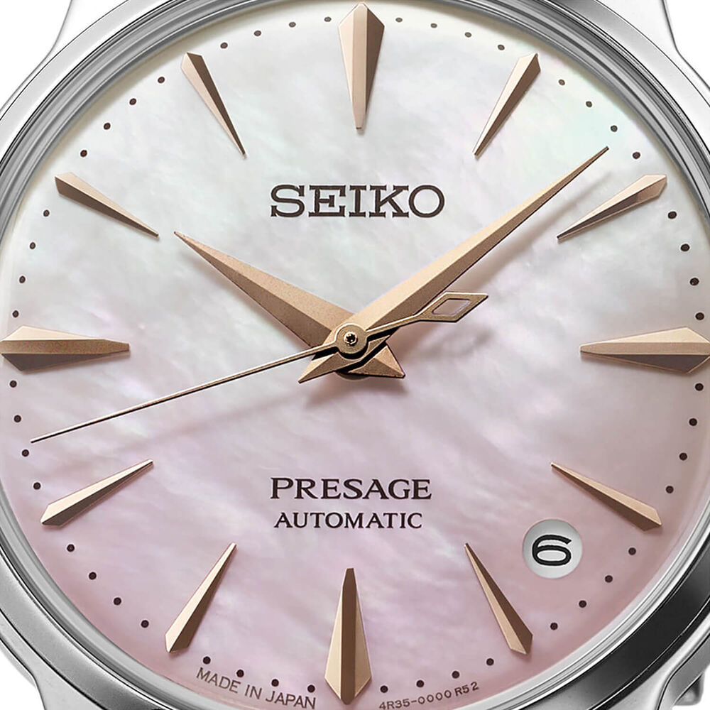 Seiko Presage &lsquo;Springtime&rsquo; Cocktail Time Limited Edition 34mm Pink Dial Steel Bracelet Watch