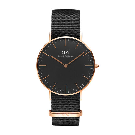 Daniel Wellington Classic Black Cornwall Rose Gold-Tone and Black Watch with NATO Strap 36mm