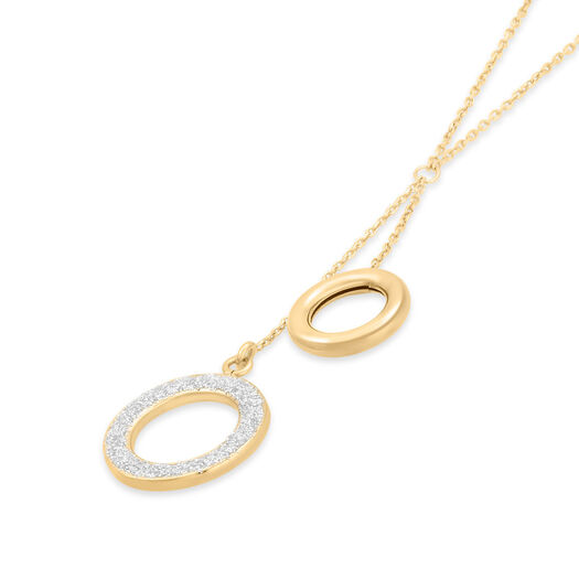 9ct Gold Plain and Glitter Circle Y Drop Necklace (Chain Included)