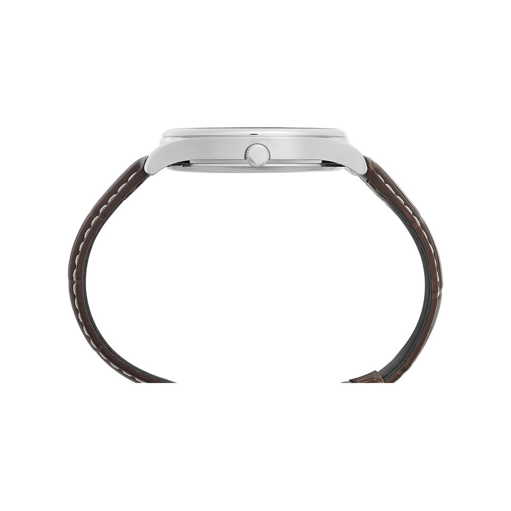 Lorus Quartz Gents 42mm Lake Blue & Green Dial Dark Brown Leather Strap Watch image number 2