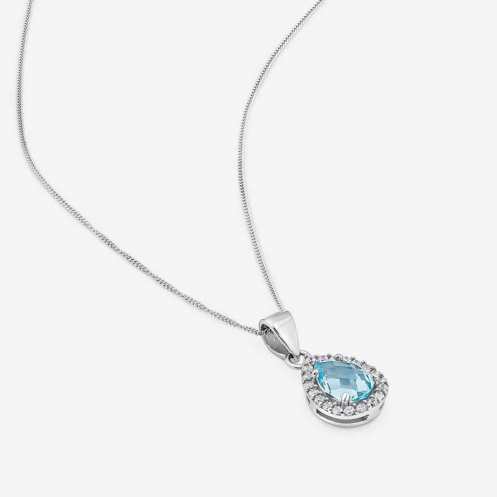 9ct White Gold Pear Blue Topaz & Cubic Zirconia Pendant (Chain Included) image number 3