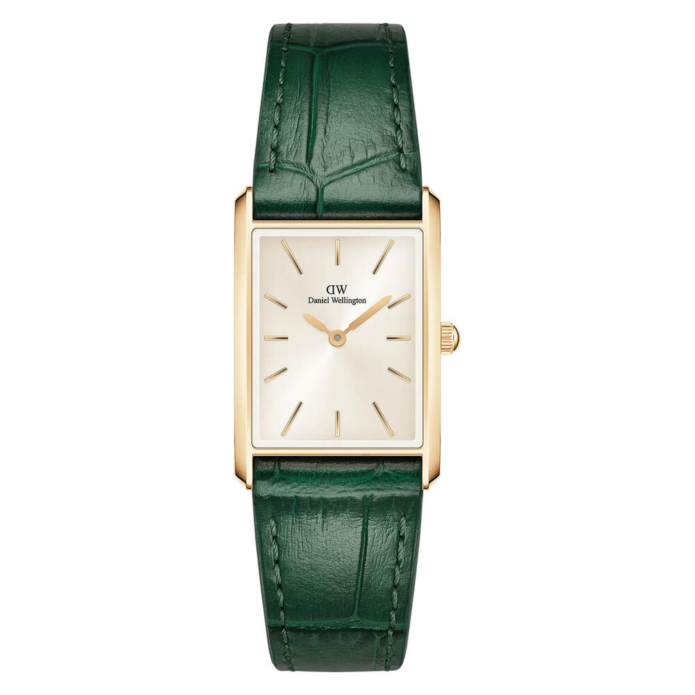 Daniel Wellington Bound 32x22mm Champagne Dial Green Crocodile Leather Strap Watch