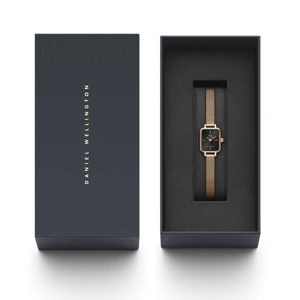 Daniel Wellington Micro 15,5x18mm Black Dial Rose Gold Mesh Bracelet Watch image number 4