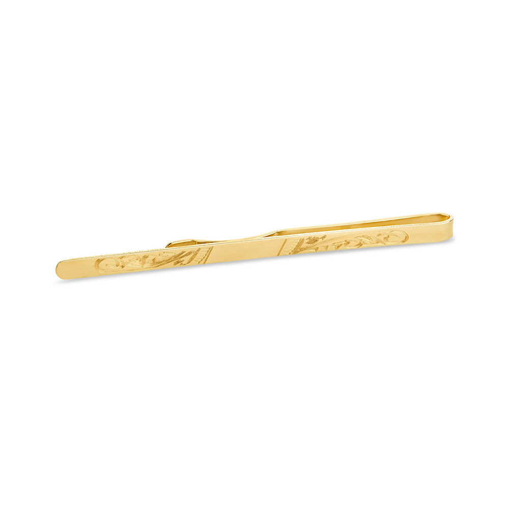 9ct Yellow Gold Engraved Plate Tie Bar image number 0