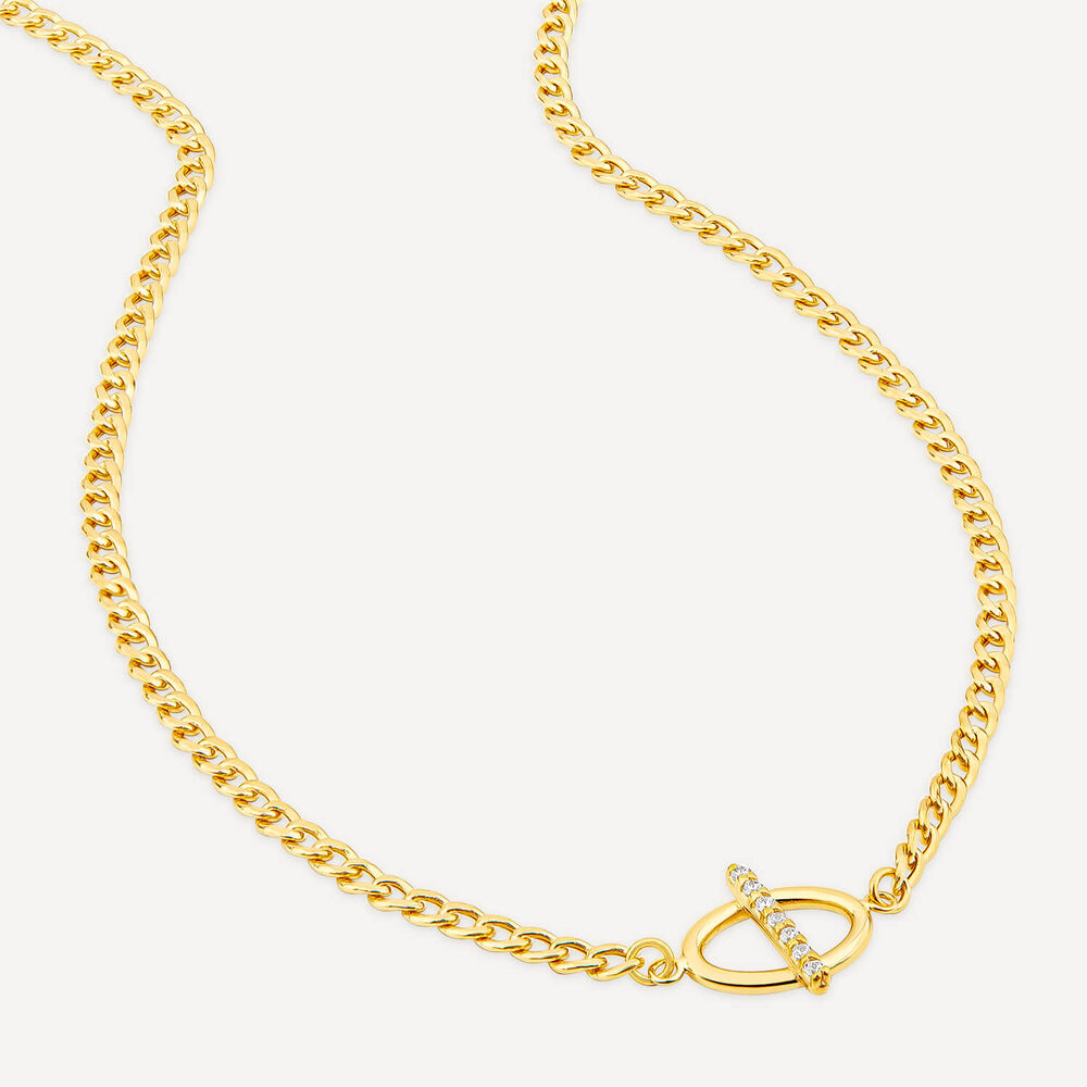 9ct Yellow Gold Oval Cubic Zirconia Bar Curbed Link Necklet image number 3