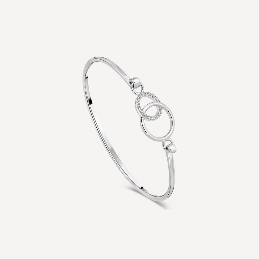Sterling Silver Polished  with Cubic Zirconia Circle Bangle image number 1