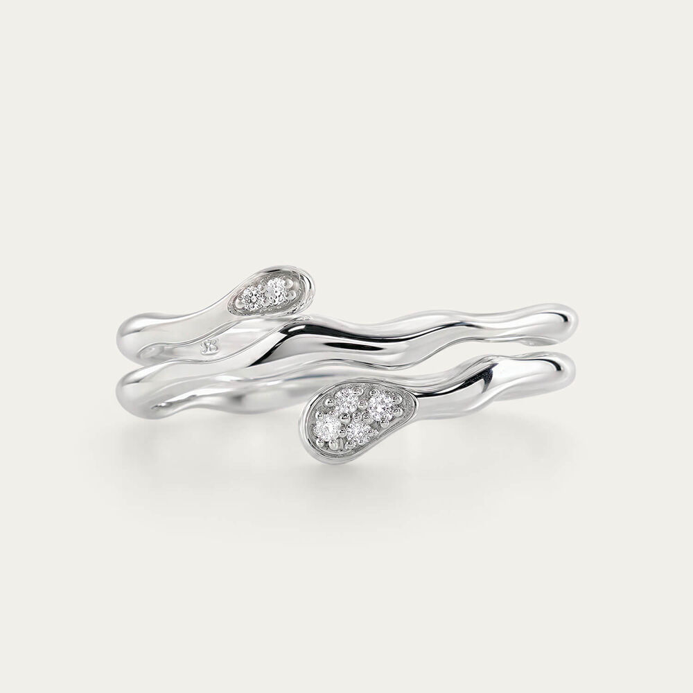 Sterling Silver Three Strand Pave Cubic Zirconia Tip Ring