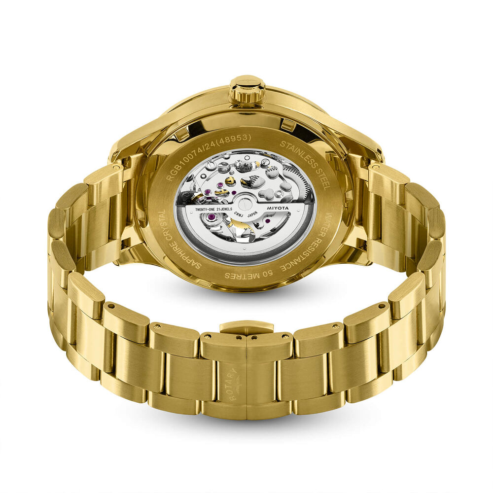 Rotary Greenwich Skeleton 42mm Green Dial Gold Plated Stainless Steel Bracelet Watch