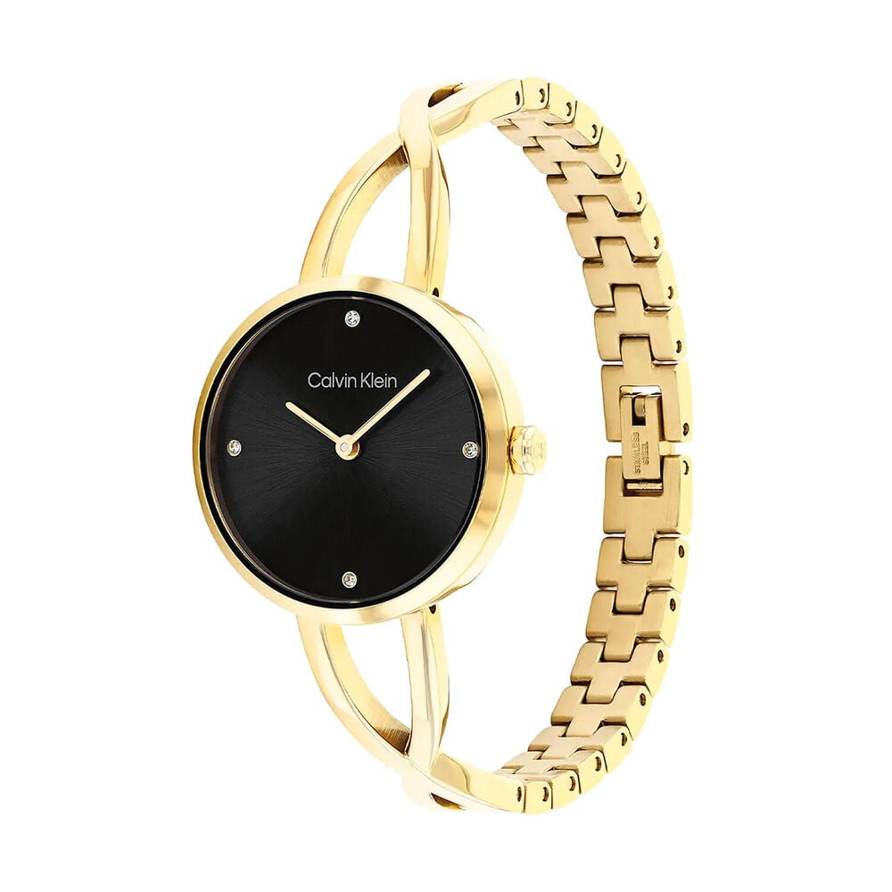 Calvin Klein Sculpted Embrace 28mm Black Dial Gold Tone Bracelet Watch image number 1