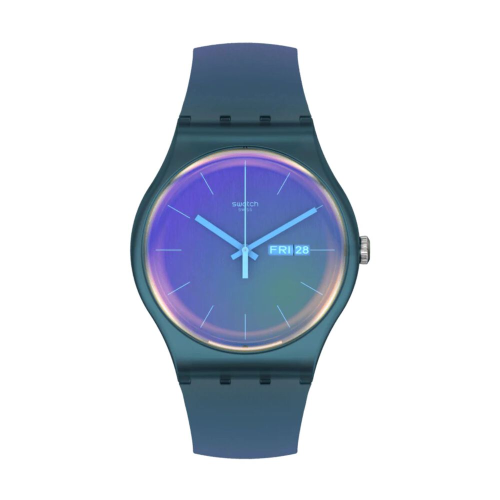 Swatch Fade to Pink 41mm Blue Dial Blue Strap Watch image number 0
