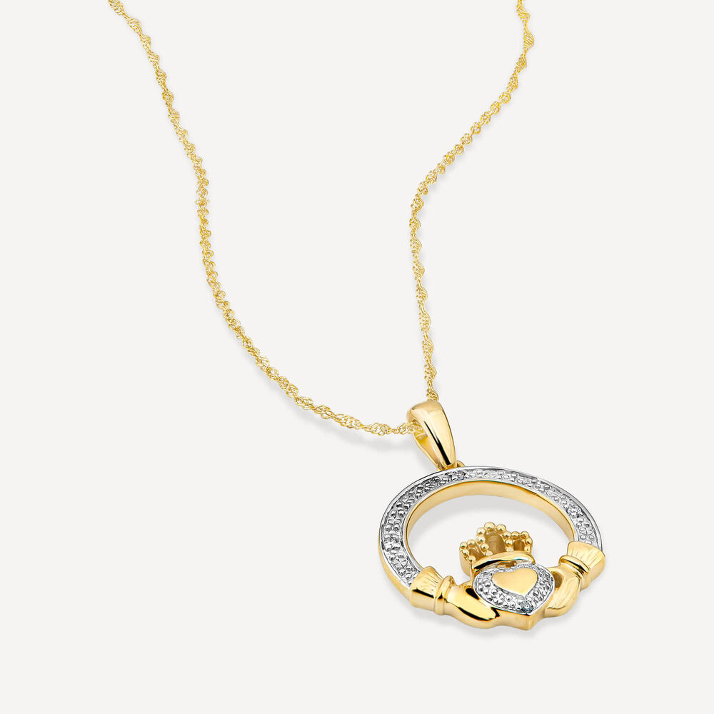 14ct Yellow Gold Diamond Claddagh Pendant image number 3