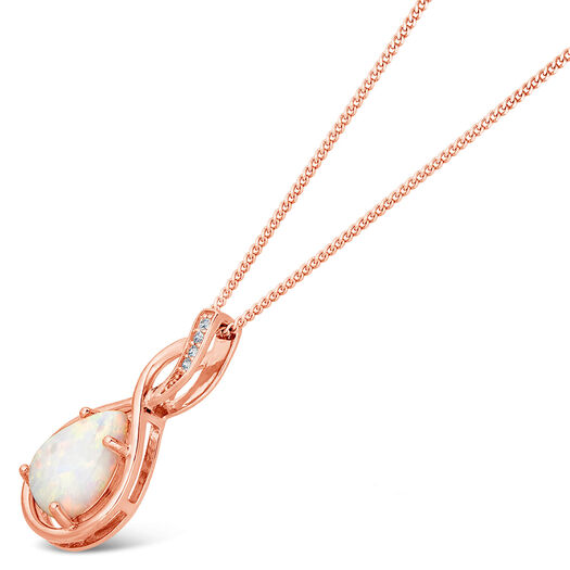 9ct Rose Pear Opal With Twist Diamond Top Pendant