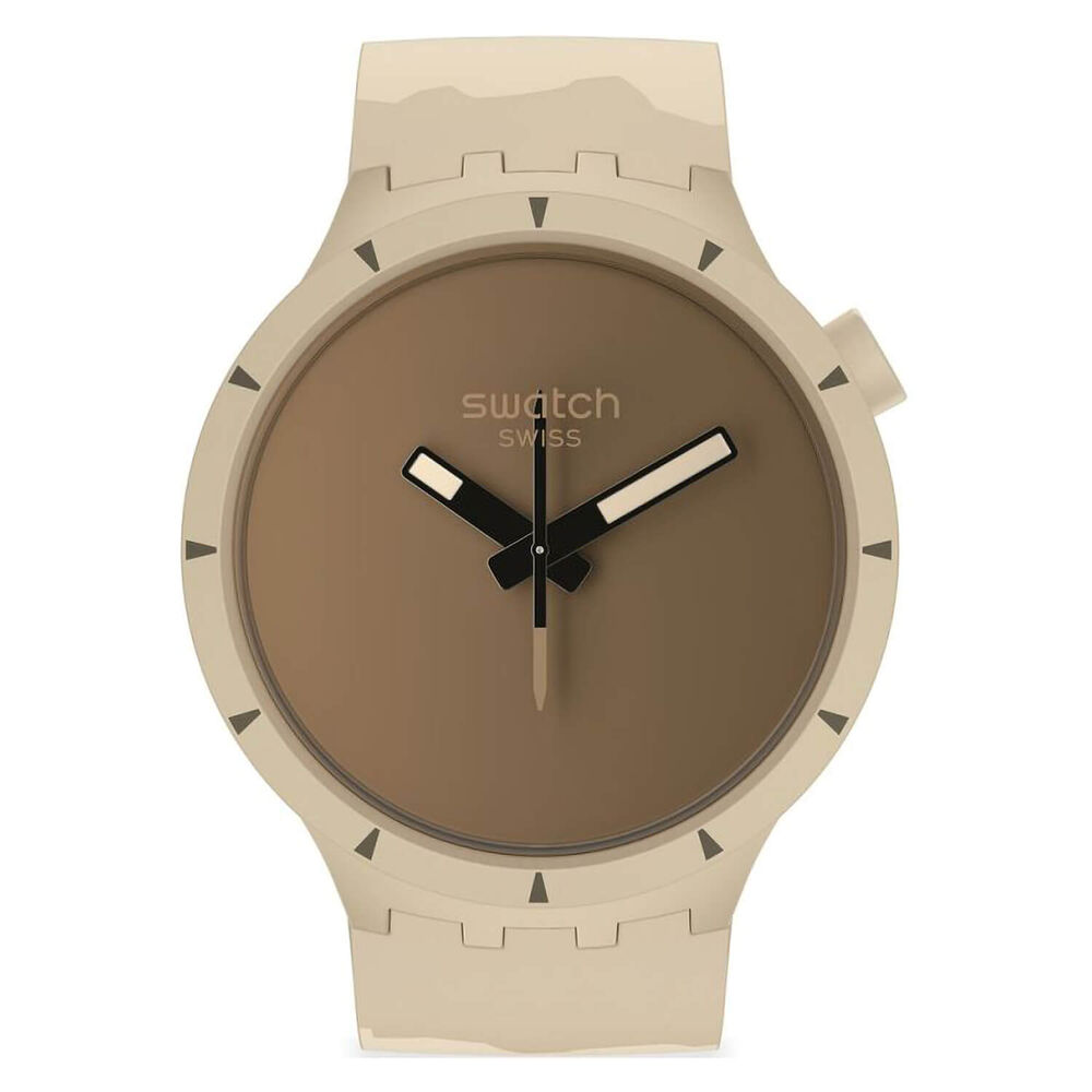 Swatch Big Bold Ceramic 47mm Brown Dial Beige Strap Watch
