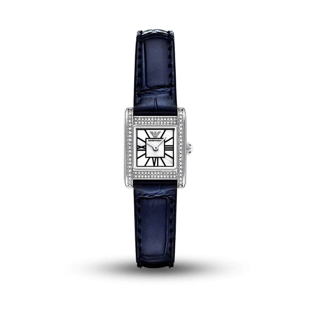 Emporio Armani 26mm White Dial Blue Leather Strap Watch image number 0