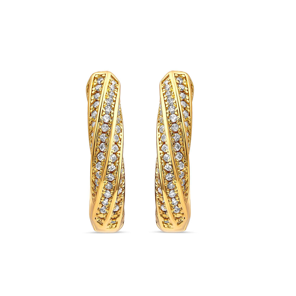 Yellow Gold Plated Sterling Silver Cubic Zirconia Twist Hoop Earrings