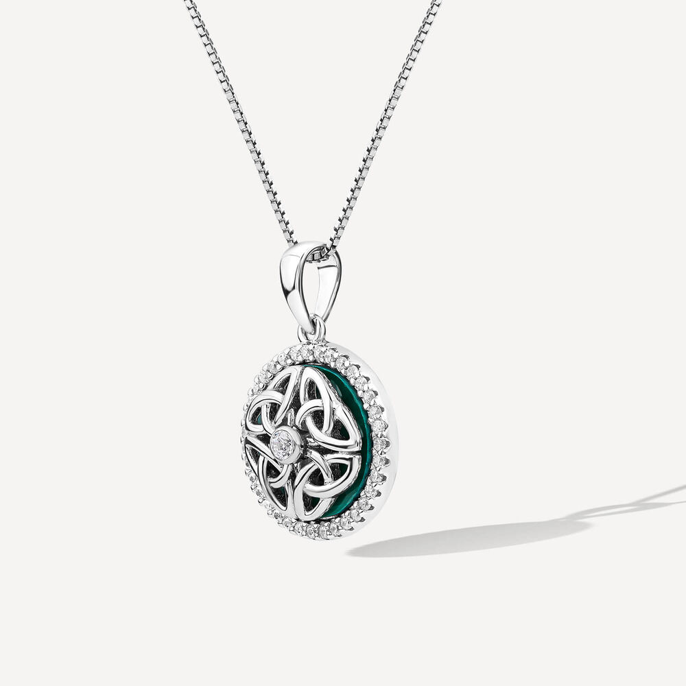 Sterling Silver Malachite & Cubic Zirconia Spinning Celtic Pendant