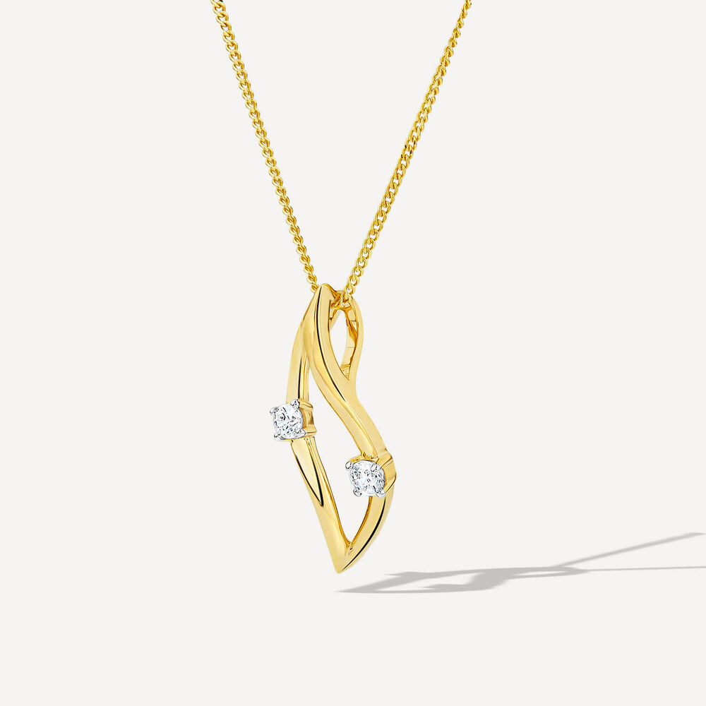 9ct Yellow Gold Cubic Zirconia Open Wave Pendant image number 1
