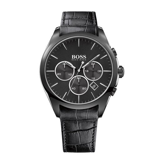 Hugo Boss Modern Onyx Men's Chronograph Black Leather Strap Watch