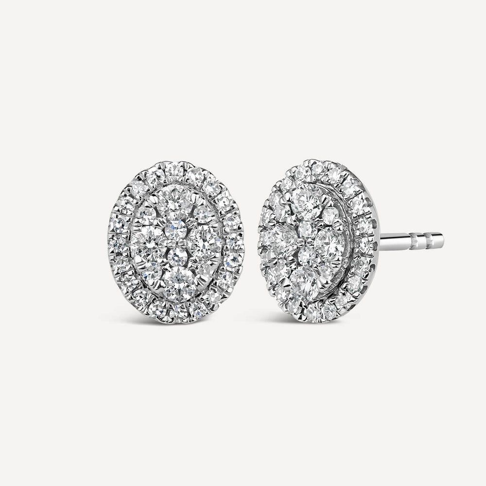9ct White Gold Oval Shaped Diamond Cluster Stud Earrings image number 1
