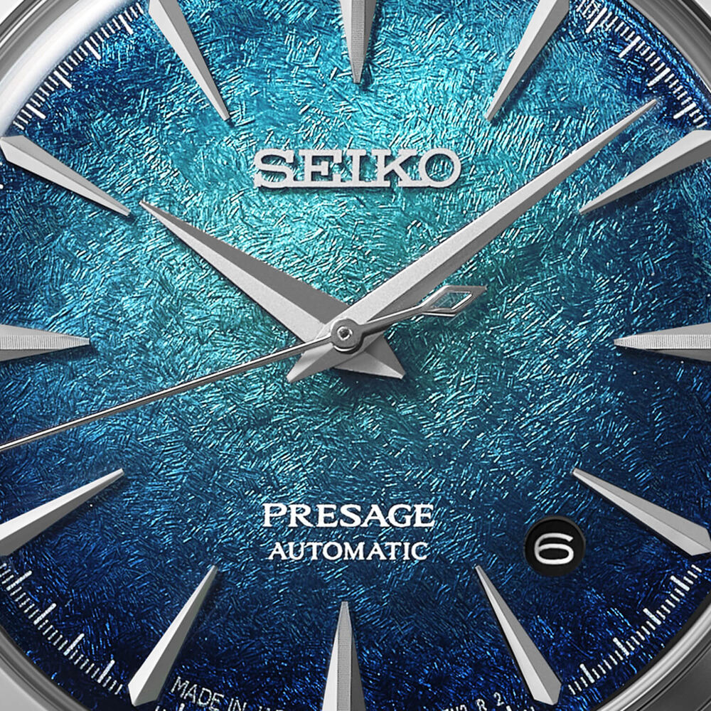 Seiko Presage Cocktail Time Crushed Ice &lsquo;Emerald Mist&rsquo; 38.5mm Blue Dial Steel Bracelet Watch