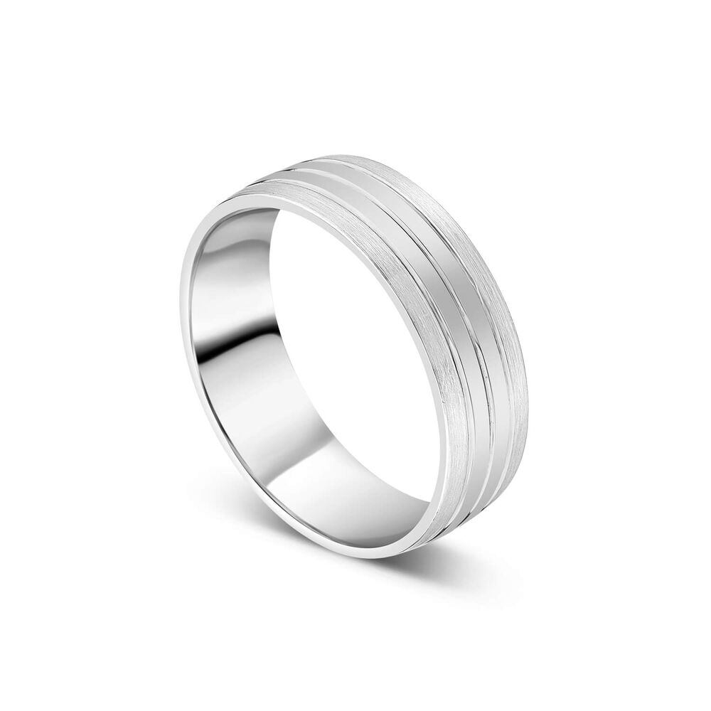 Platinum 6mm 3 Lines Men's Wedding Ring image number 0