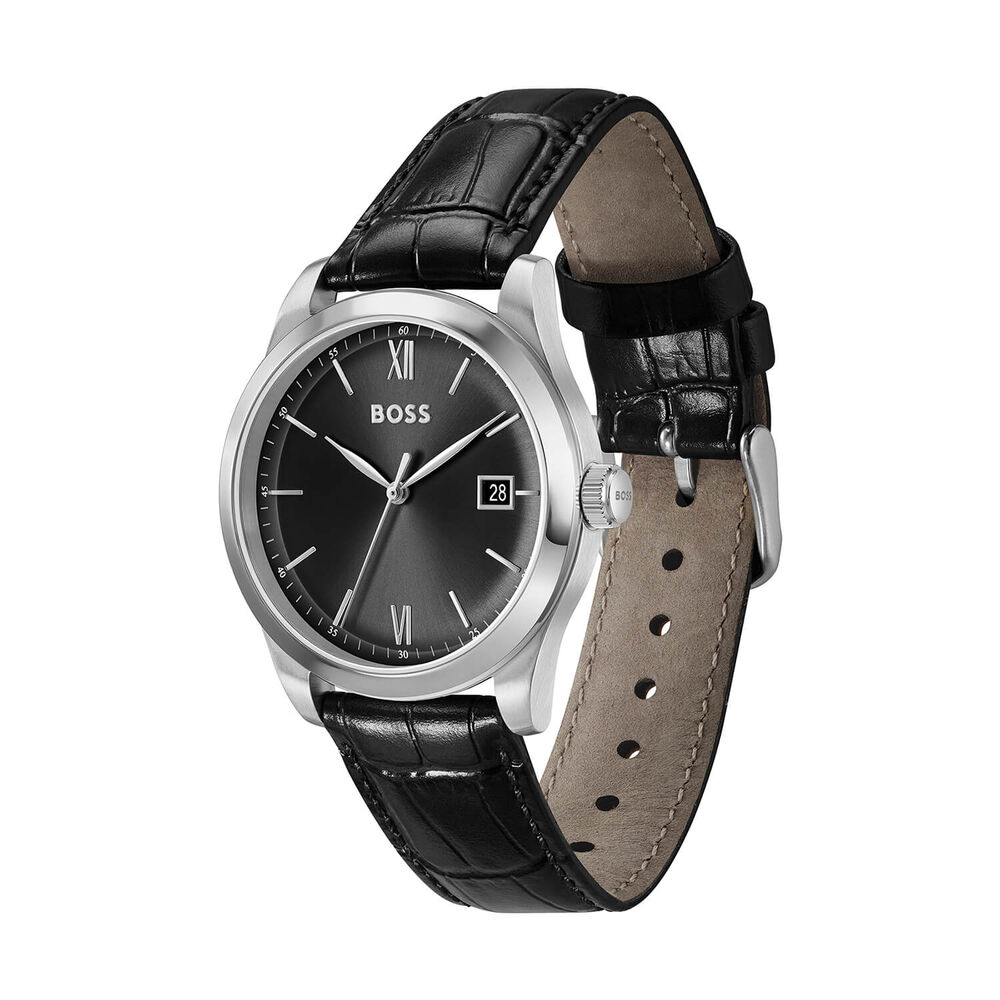 BOSS Langford 39mm Black Dial Leather Strap Watch