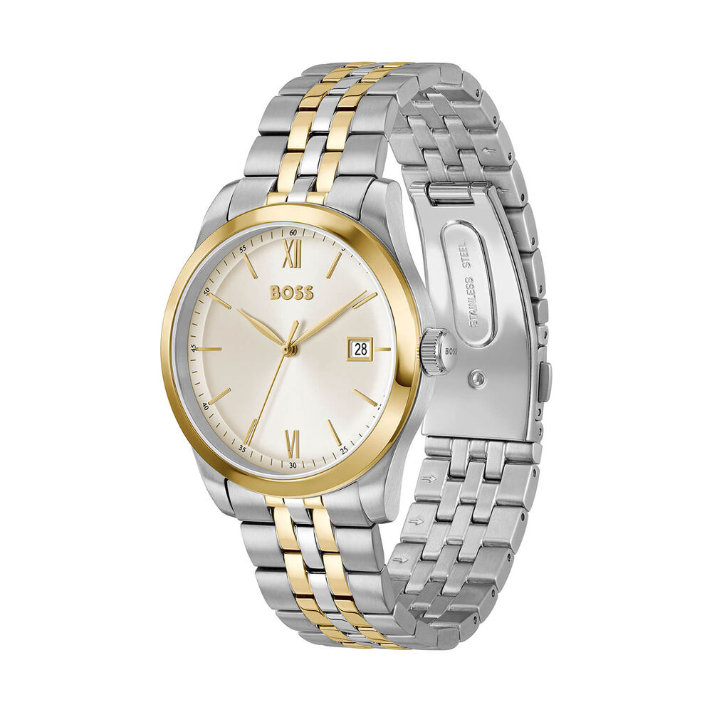 BOSS Langford 39mm Silver Dial Two Tone Steel Bracelet Watch