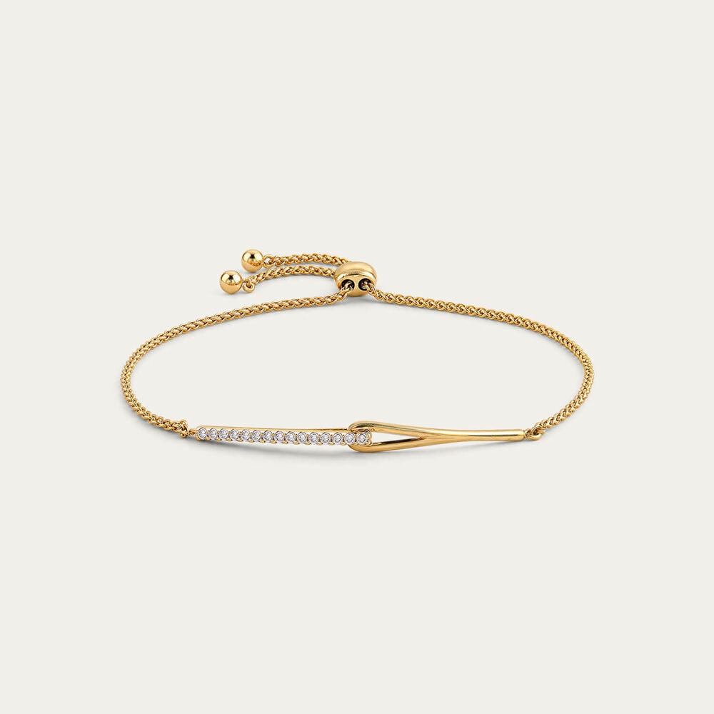 Yellow Gold Plated Sterling Silver Cubic Zirconia Bolo Bracelet