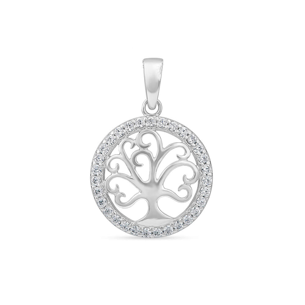 Sterling Silver Cubic Zirconia Tree of Life Pendant (Chain Included)