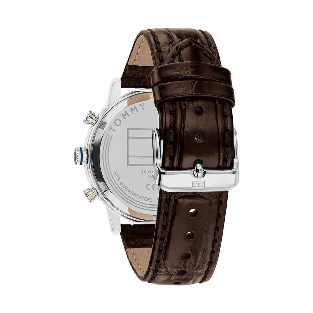 Tommy Hilfiger 42mm Navy Blue Dial Dark Brown Leather Strap Watch