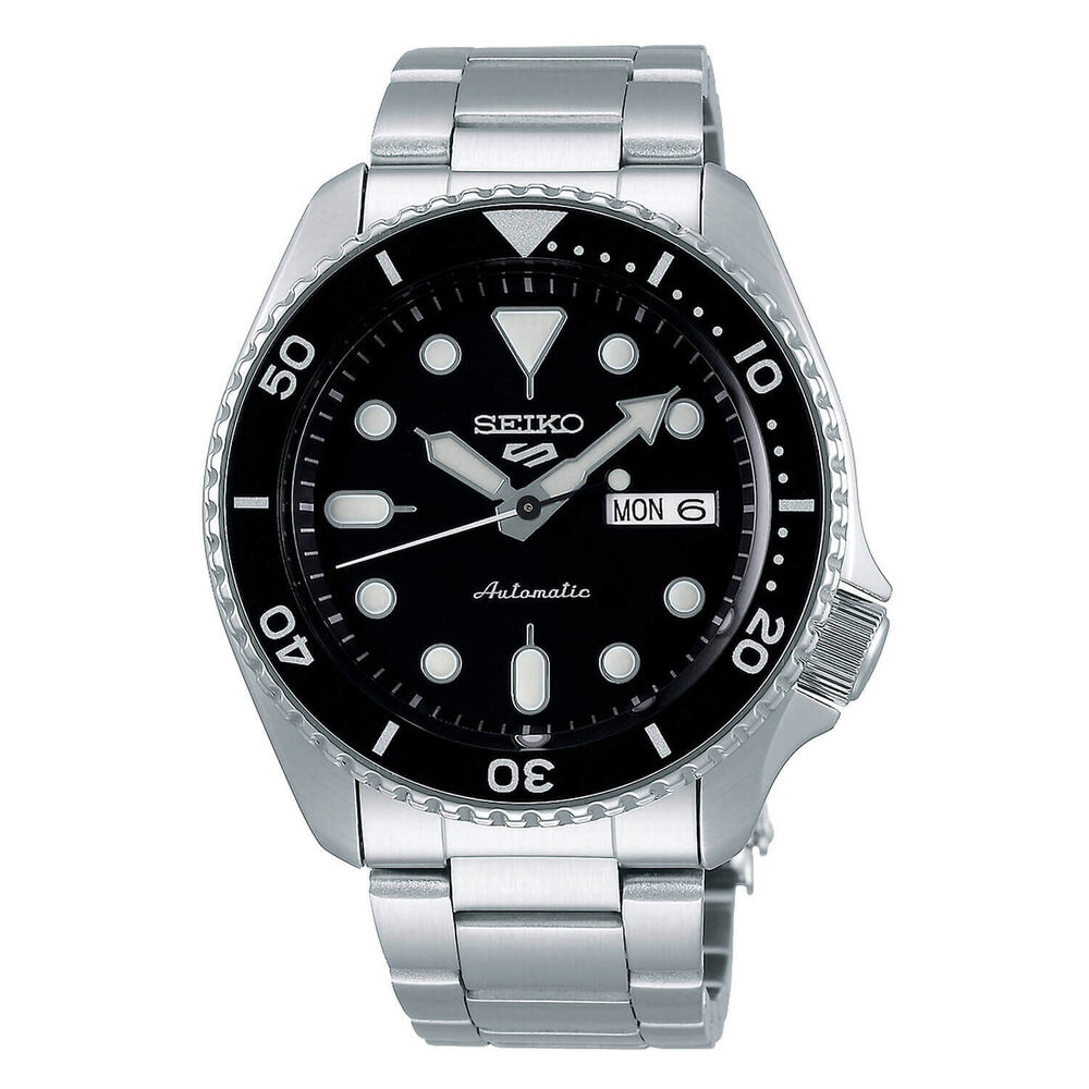 Seiko 5 Sports Automatic Black Dial Steel Case Bracelet Watch