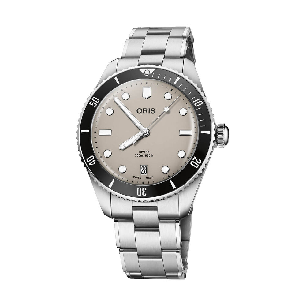 Oris Divers Date 39mm Beige Dial Stainless Steel Bracelet & Black Rubber Strap Watch