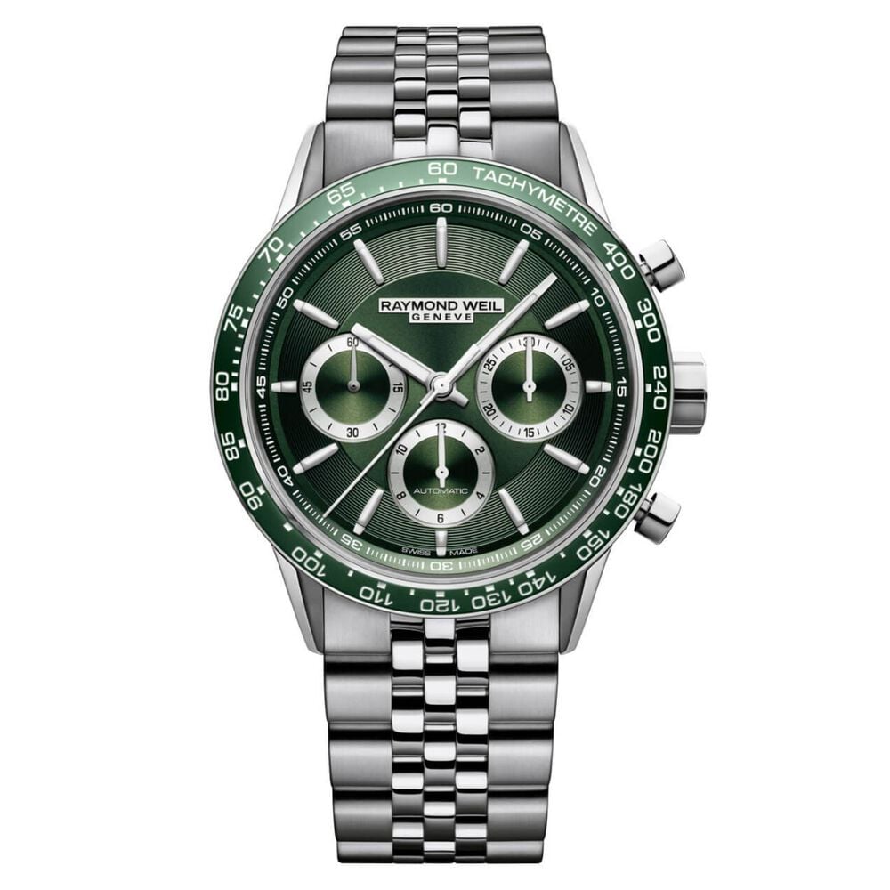 Raymond Weil Freelancer Chronograph 43.5mm Green Dial Steel Bracelet Watch