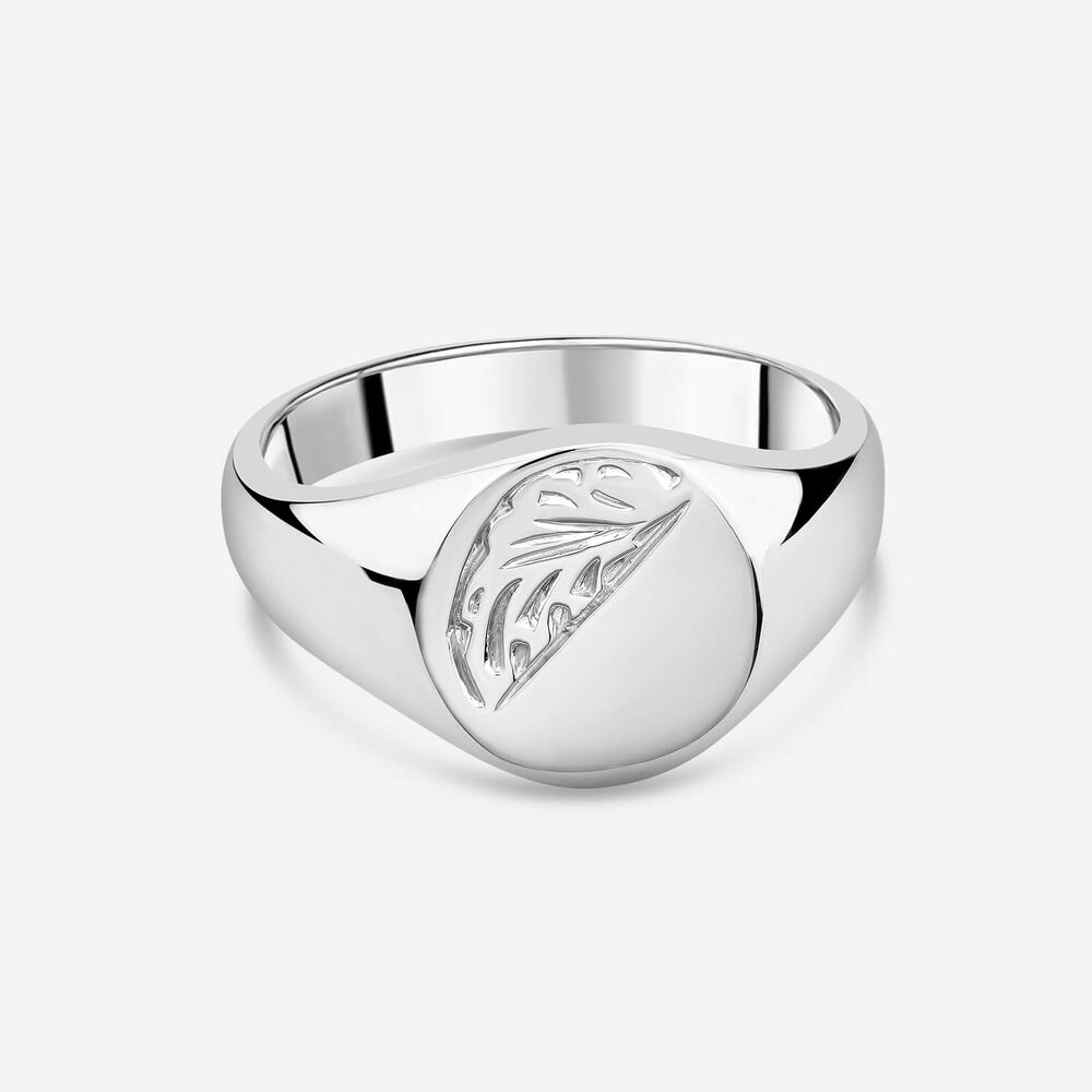 Sterling Silver Oval Engraved Corner Signet Ring