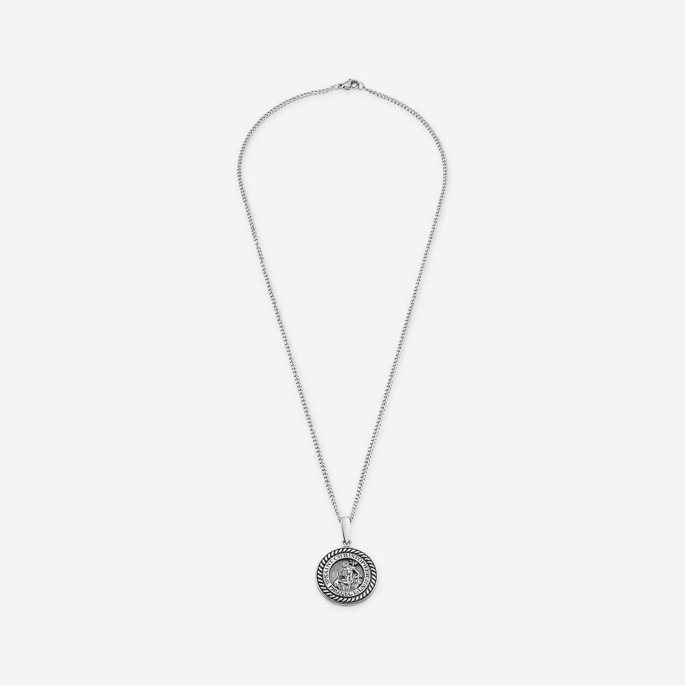 Silver Oxidised St.Christopher Medal Pendant image number 2