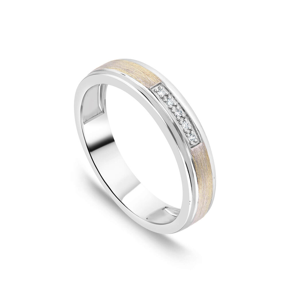 9ct White Gold Diamond Centre Matte & Polished Band Ring