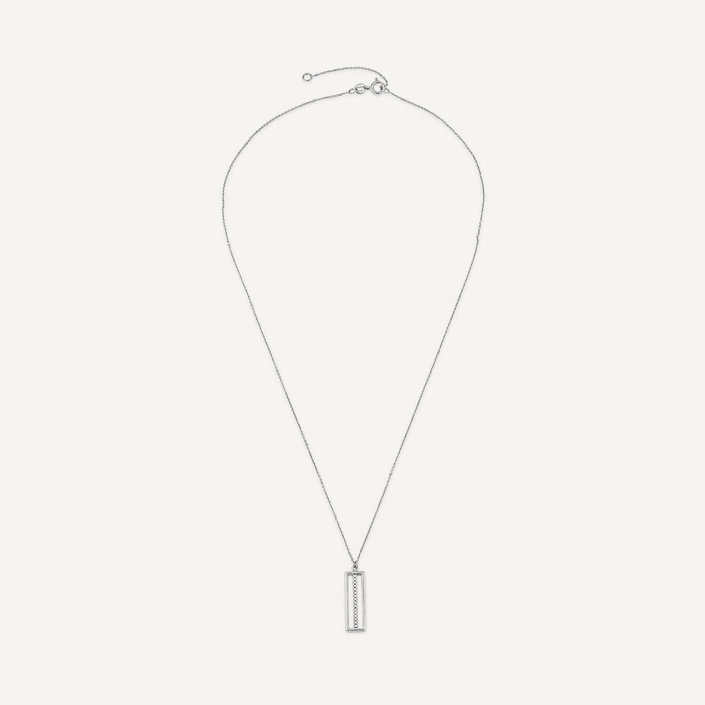 9ct White Gold Open Rectangle Bar Cubic Zirconia Centre Pendant image number 2