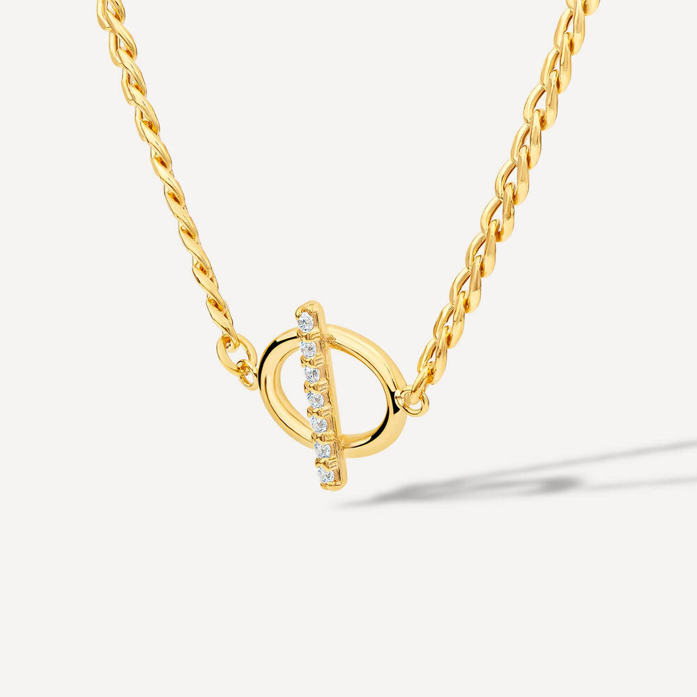9ct Yellow Gold Oval Cubic Zirconia Bar Curbed Link Necklet image number 1