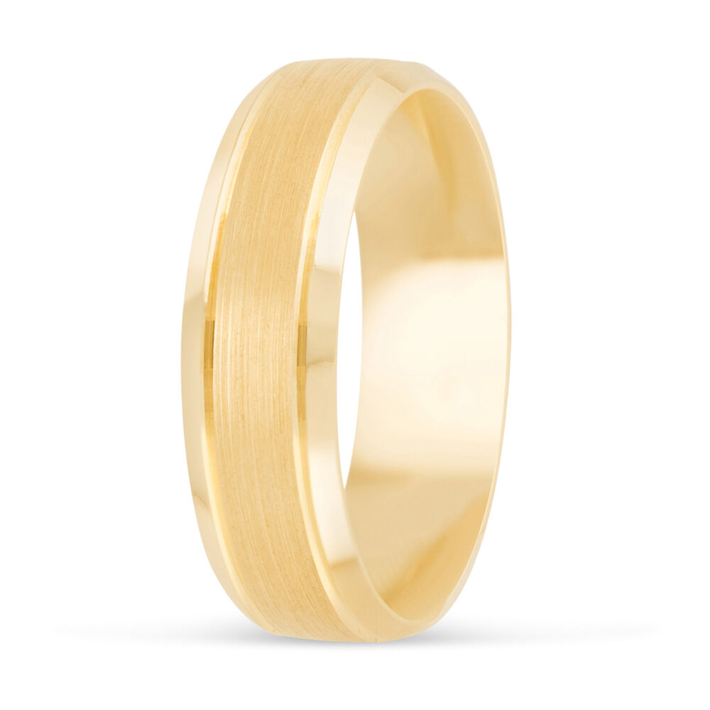 9ct Gold Satin and Ribbed Edge Gents 6mm Wedding Ring image number 3
