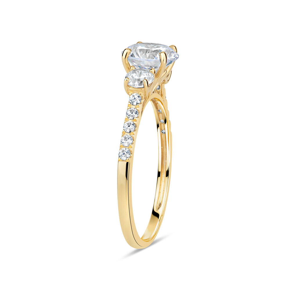 9ct Yellow Gold Three Stone Cubic Zirconia Shoulders Ring image number 3