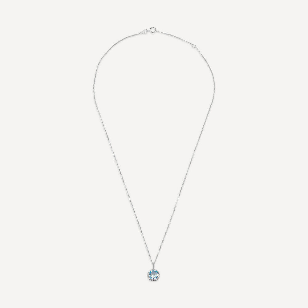 9ct White Gold Sky Blue Topaz Cushion Pendant image number 2