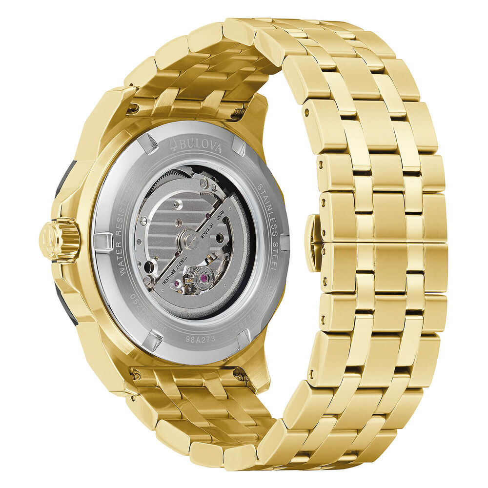 Bulova Men's Marine Star Black Dial Yellow Gold PVD Bracelet Watch image number 2