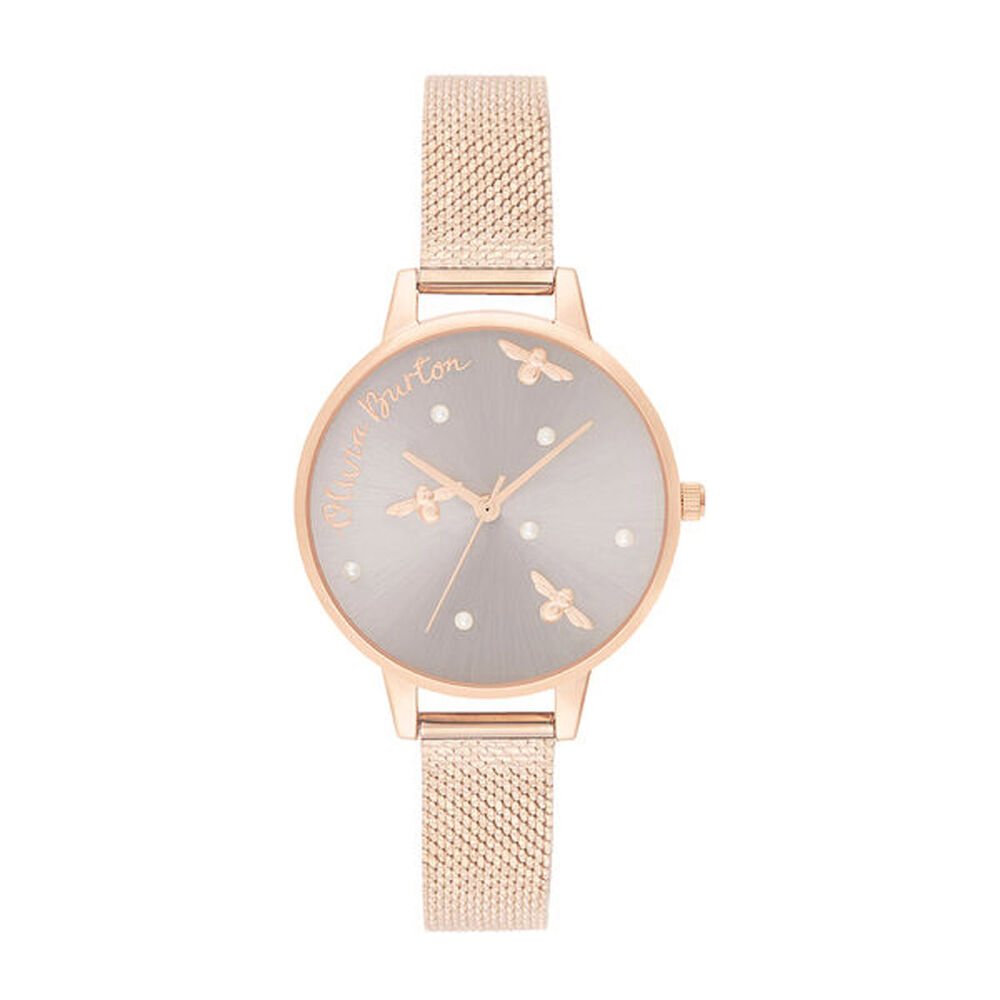 Olivia Burton Pearly Queen Rose Gold-Toned Mesh Bracelet Ladies' Watch image number 0